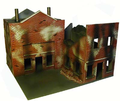 Ruined 2 story building WWII miniature gaming terrain