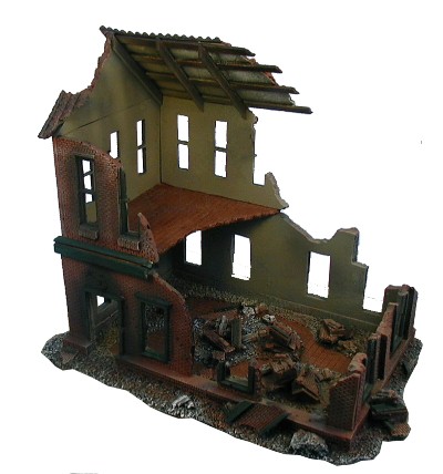 Ruined 2 story building WWII miniature gaming terrain